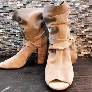 Nine West Tan open toed suede booties size 8 1/2